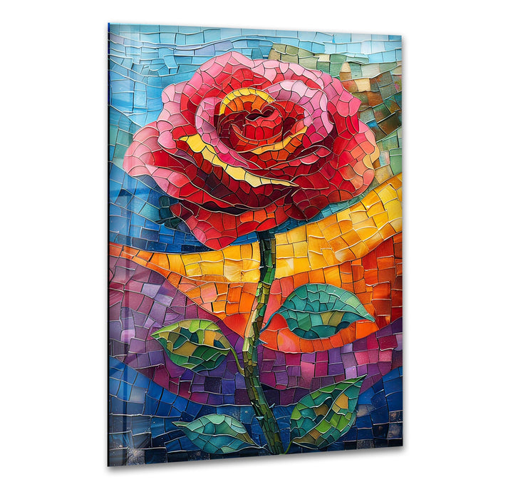 Stained Mosaic Red Flower Glass Wall Art glass art painting, glass art for the Wall
