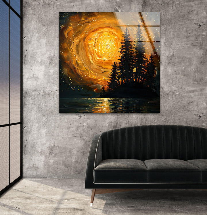 Starry Orange Sky Over a Valley Glass Wall Art glass image printing, glass prints from photos
