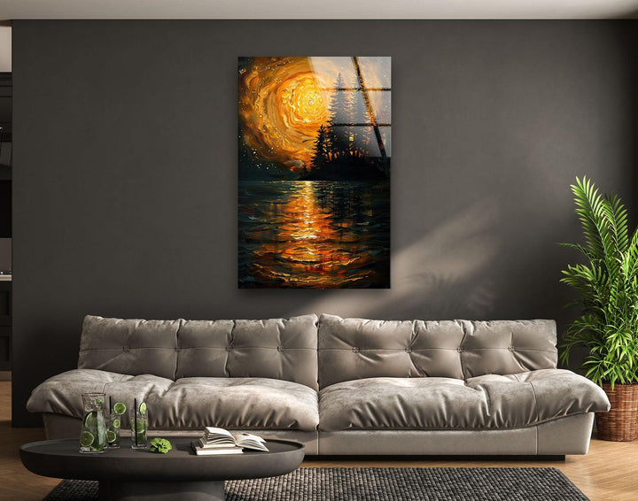 Starry Orange Sky Over a Valley Glass Wall Art art glass wall art, glass wall art pictures
