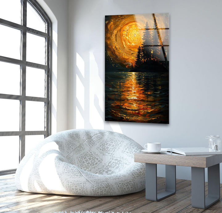 Starry Orange Sky Over a Valley Glass Wall Art Glass Printing Wall Art, Print photos on glass
