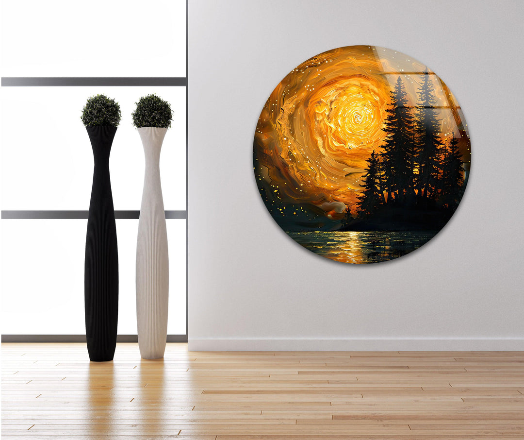 Starry Orange Sky Over a Valley Glass Wall Art glass photo prints, glass picture prints
