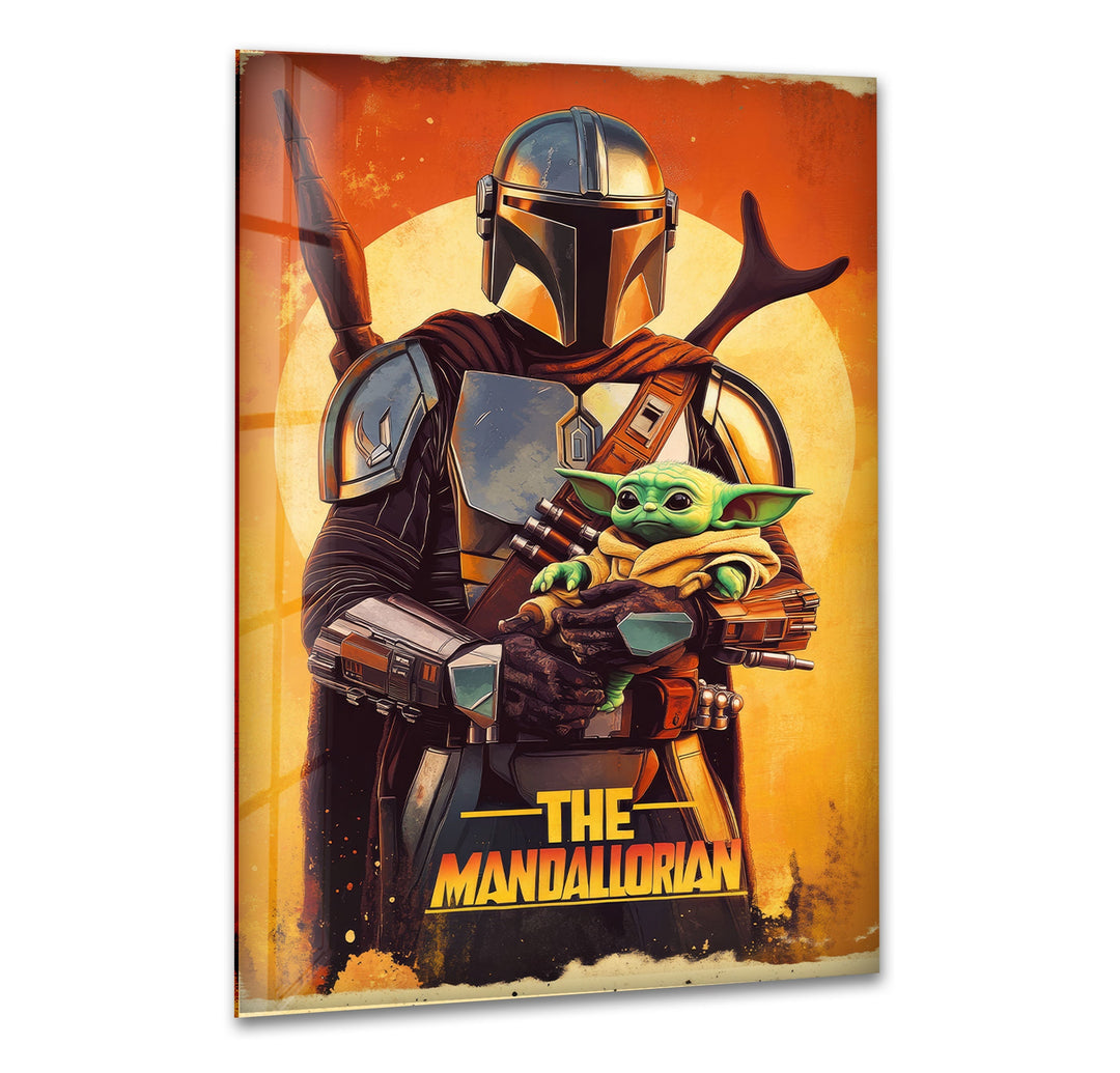 The Mandalorian & Baby Yoda Glass Wall Art print picture on glass, Tempered Glass Wall Art
