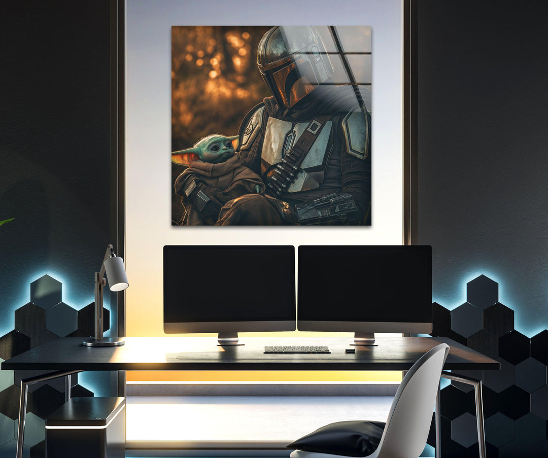 Mandalorian & Baby Yoda Glass Wall Art photo print on glass, prints on glass wall art
