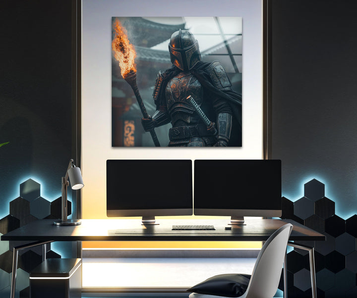 Mandalorian & Torch Star Wars Glass Wall Artlarge glass photo prints, glass wall photos
