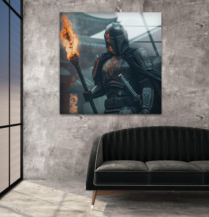 Mandalorian & Torch Star Wars Glass Wall Art custom glass pictures, glass art prints
