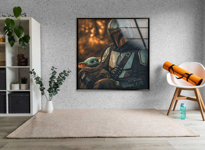 Mandalorian & Baby Yoda Glass Wall Art custom glass pictures, glass art prints
