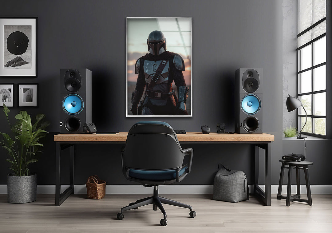 Mandalorian Star Wars Glass Wall Art photo print on glass, prints on glass wall art
