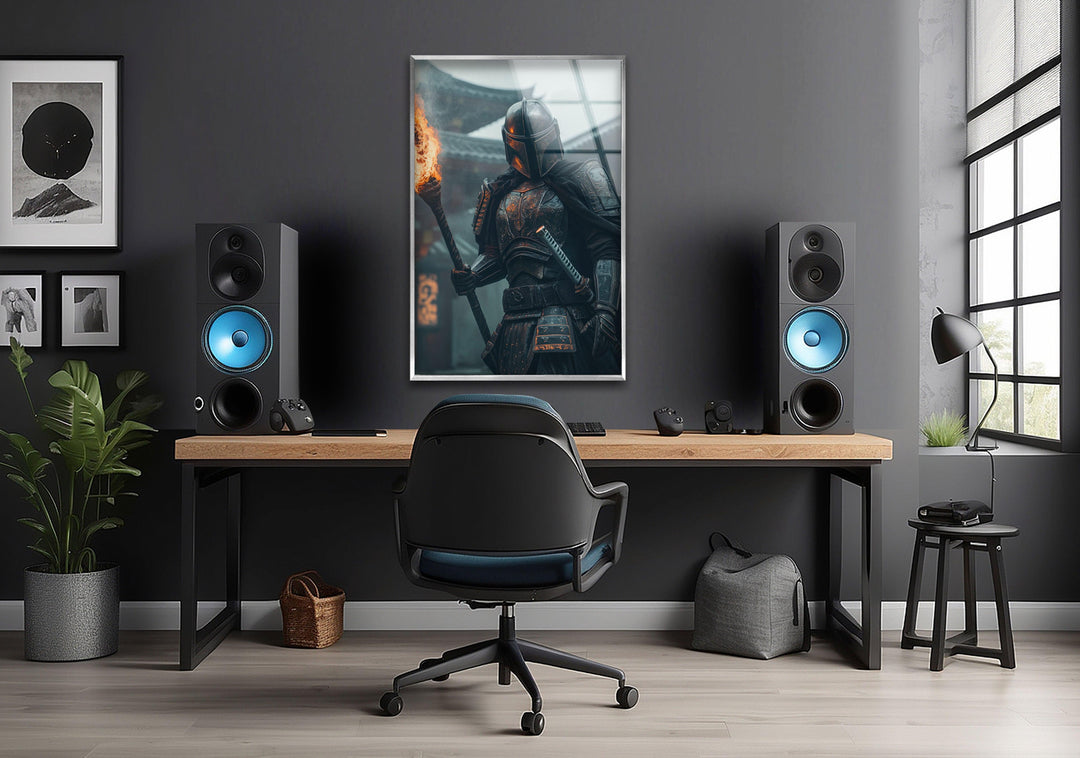 Mandalorian & Torch Star Wars Glass Wall Art custom glass photo prints, large glass prints
