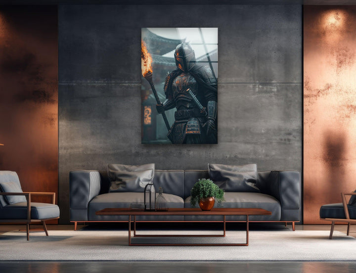 Mandalorian & Torch Star Wars Glass Wall Art picture on glass wall art, photos printed on glass
