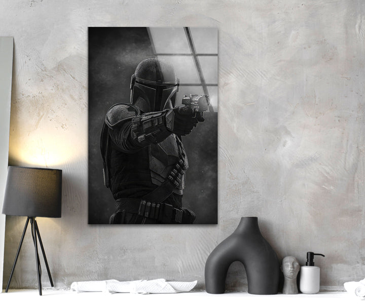 Mandalorian Shooting Star Wars Glass Wall Art custom glass photo prints, large glass prints
