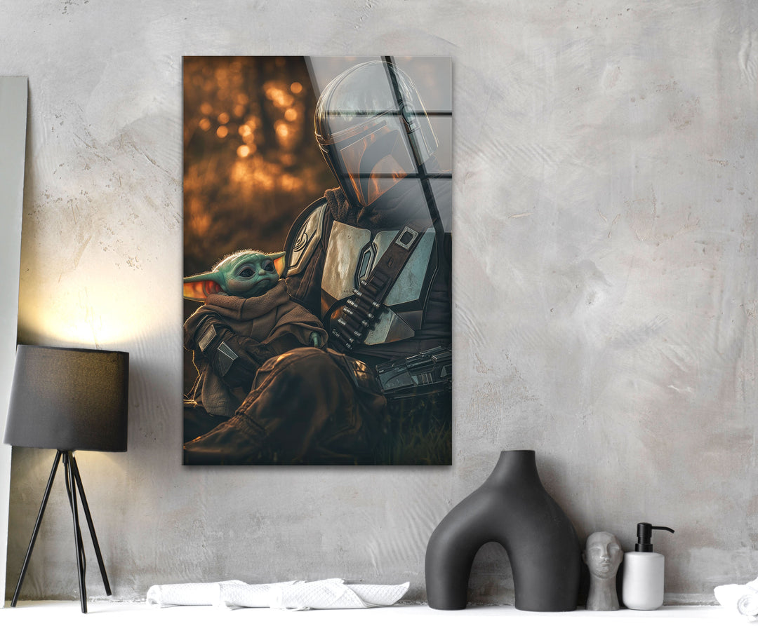 Mandalorian & Baby Yoda Glass Wall Art picture on glass wall art, photos printed on glass
