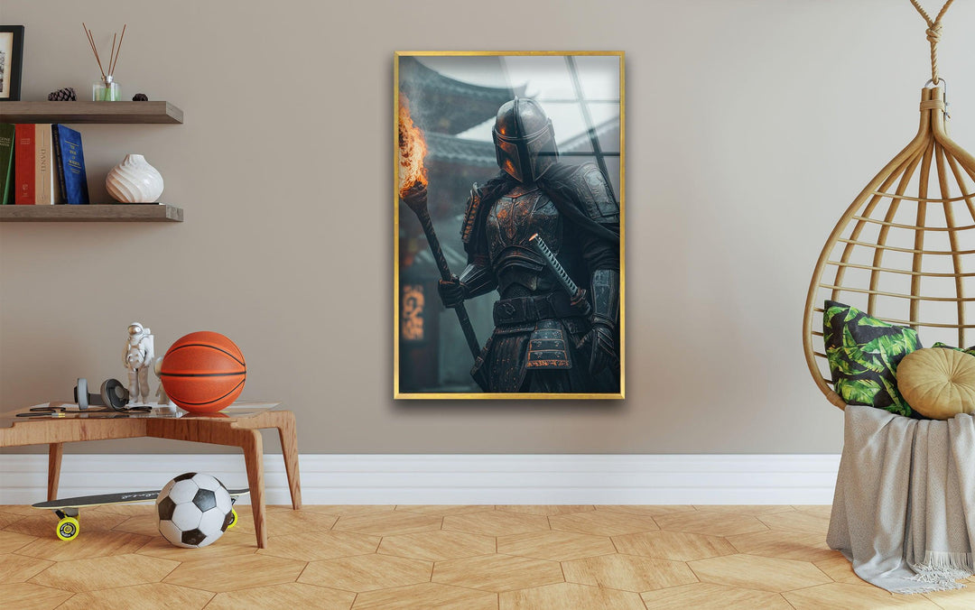 Mandalorian & Torch Star Wars Glass Wall Art print picture on glass, Tempered Glass Wall Art
