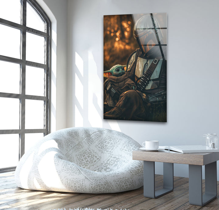 Mandalorian & Baby Yoda Glass Wall Art print picture on glass, Tempered Glass Wall Art
