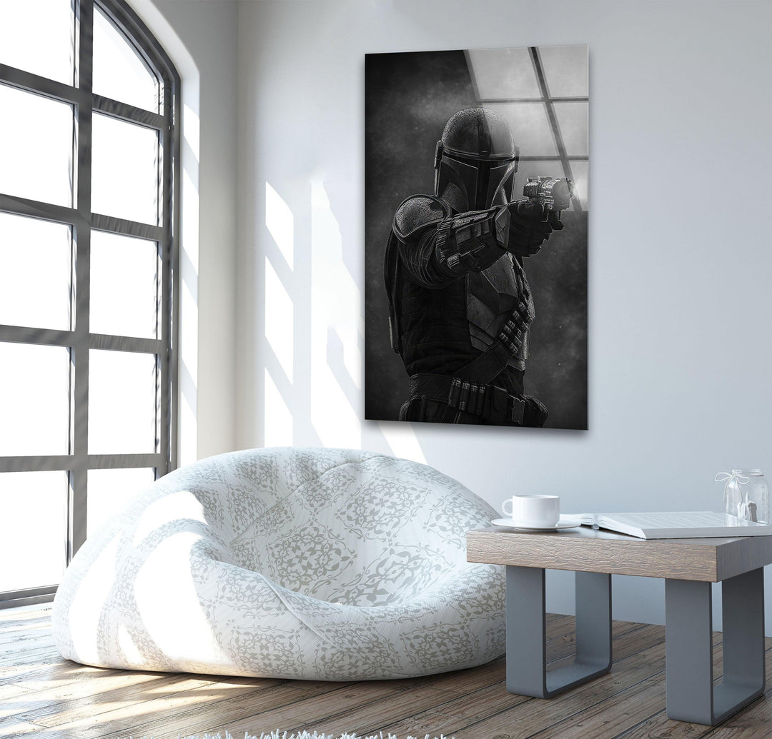 Mandalorian Shooting Star Wars Glass Wall Art print picture on glass, Tempered Glass Wall Art
