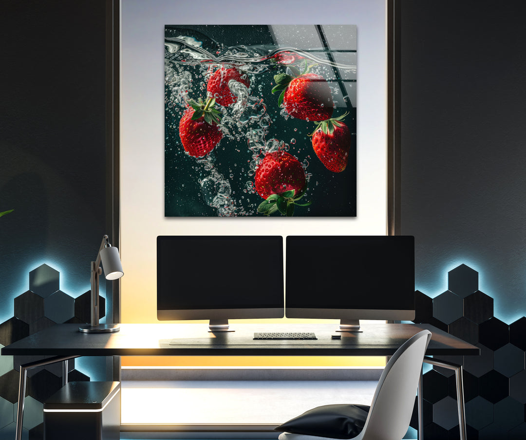 Strawberries Glass Wall Art, Glass Printing Wall Art, Print photos on glass