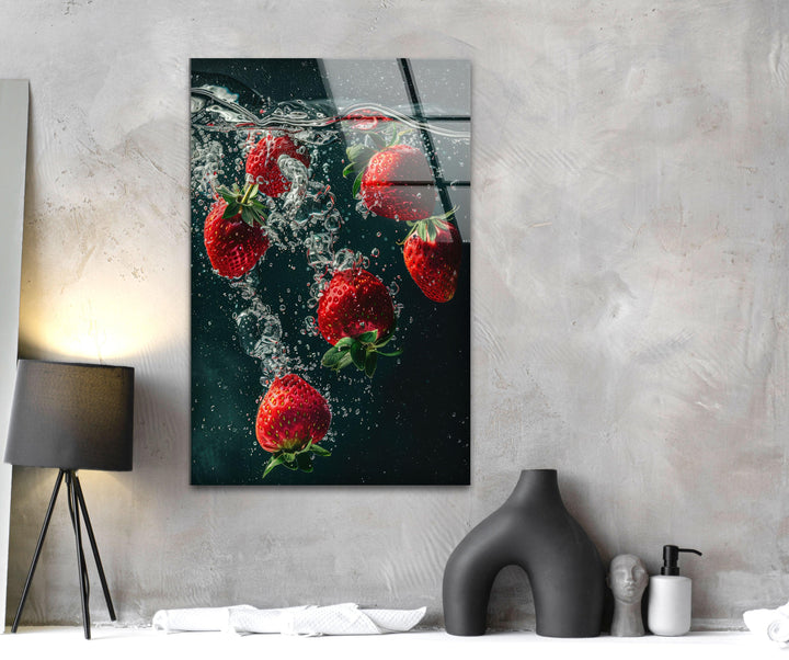 Strawberries Glass Wall Art, glass pictures for Wall, glass prints wall art