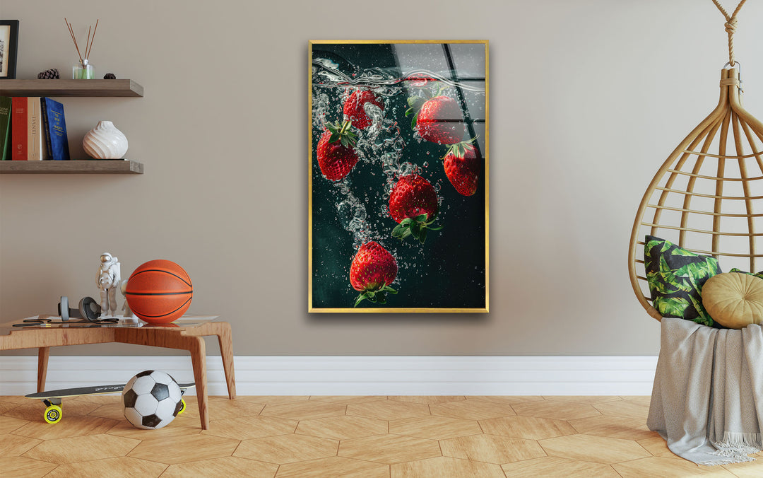 Strawberries Glass Wall Art, custom glass pictures, glass art prints