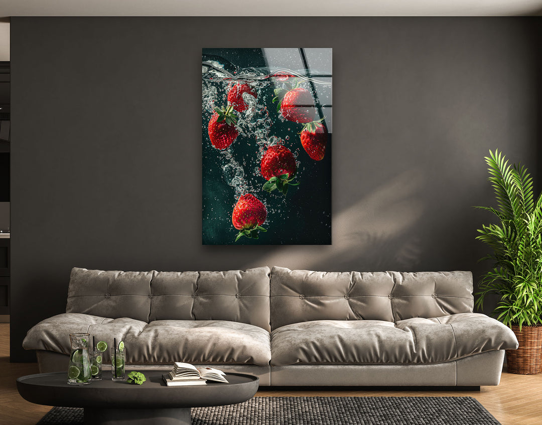 Strawberries Glass Wall Art, photo print on glass, prints on glass wall art