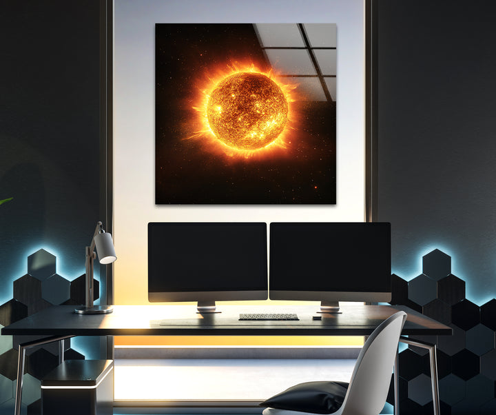 Sun in Galaxy Glass Wall Art glass pictures for Wall, glass prints wall art