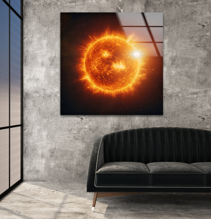 Fiery Cosmic Sun Glass Wall Artlarge glass photo prints, glass wall photos