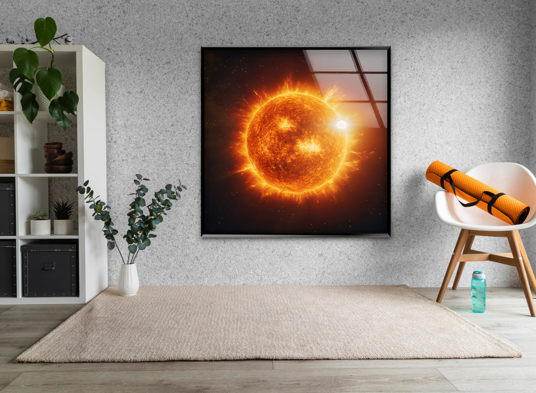 Fiery Cosmic Sun Glass Wall Art custom glass photo prints, large glass prints