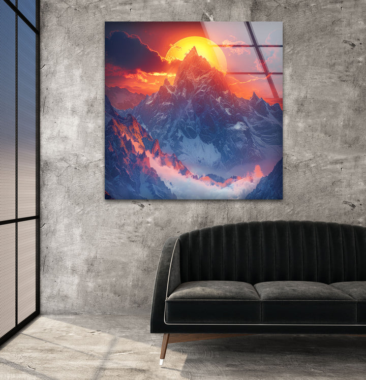 Sunrise in Mountains Glass Wall Art glass art painting, glass art for the Wall
