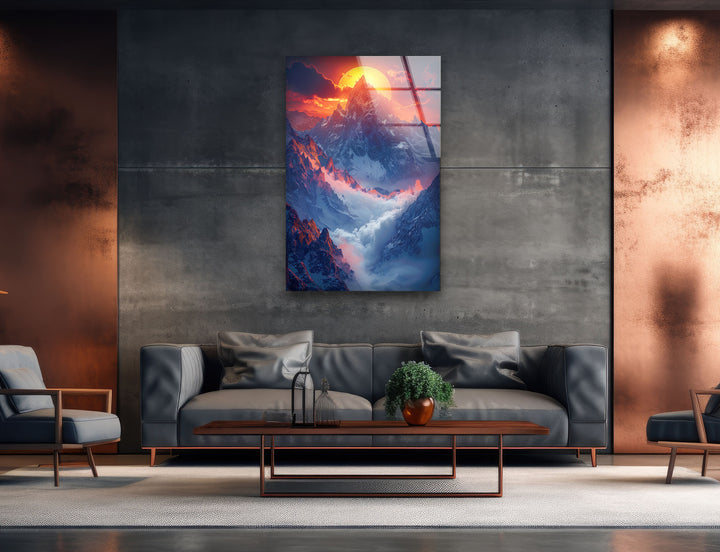 Sunrise in Mountains Glass Wall Art custom glass photo prints, large glass prints
