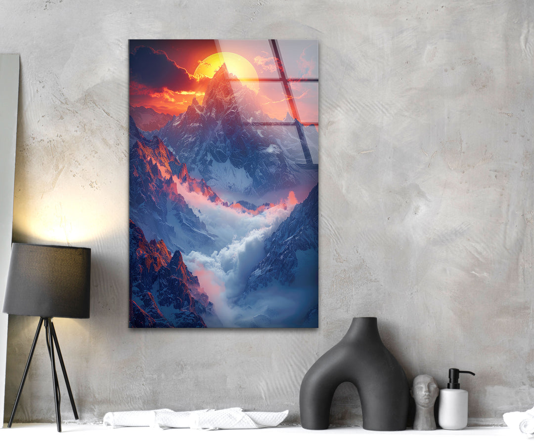 Sunrise in Mountains Glass Wall Art picture on glass wall art, photos printed on glass
