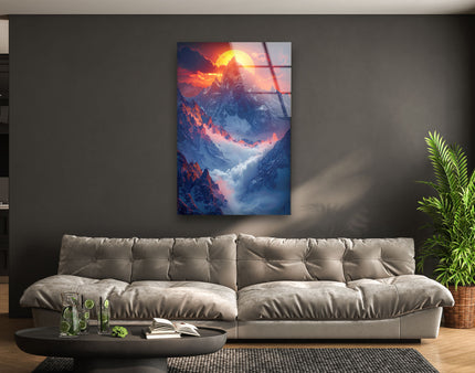 Sunrise in Mountains Glass Wall Art