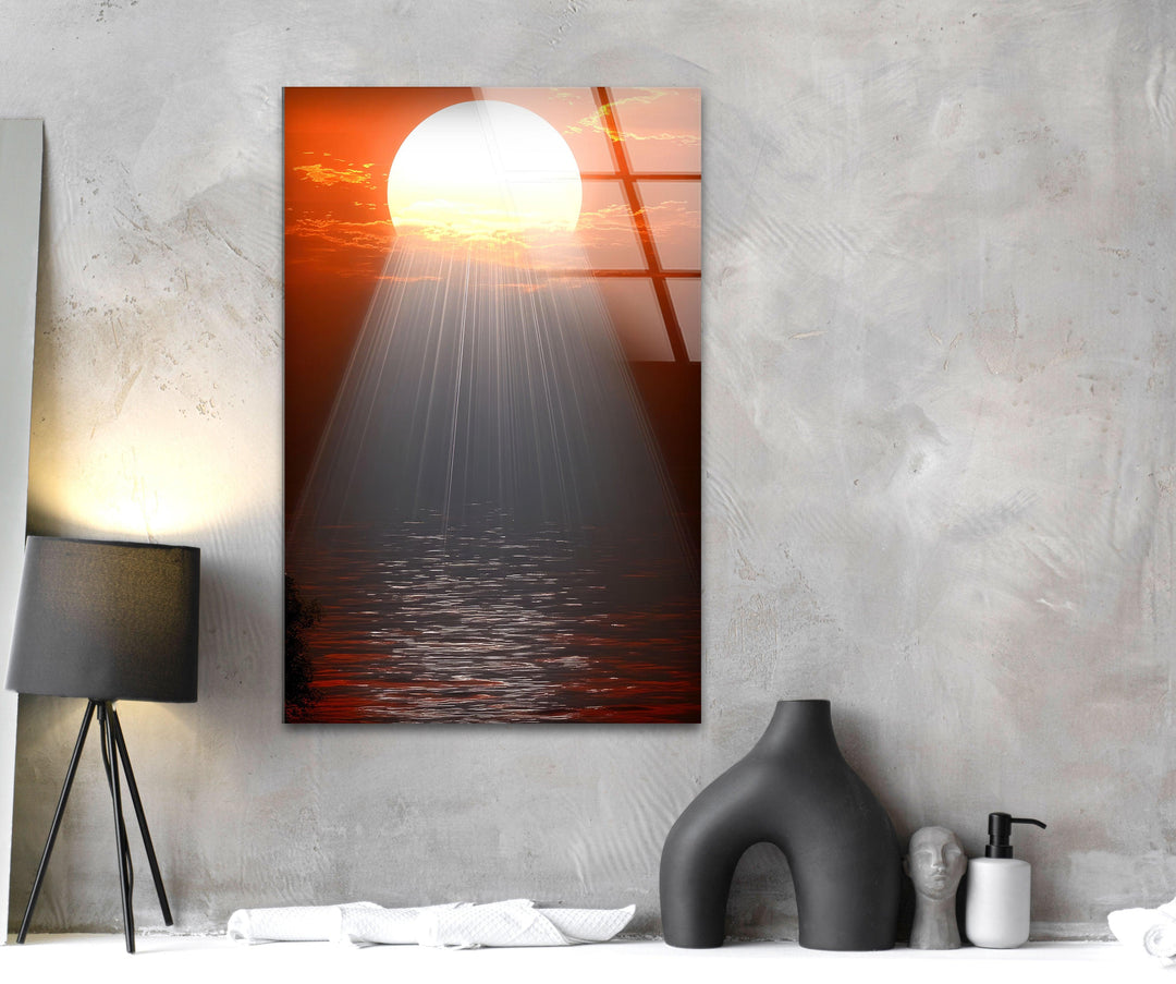 Sunset or Morning Light Red Glass Wall Art photo print on glass, prints on glass wall art
