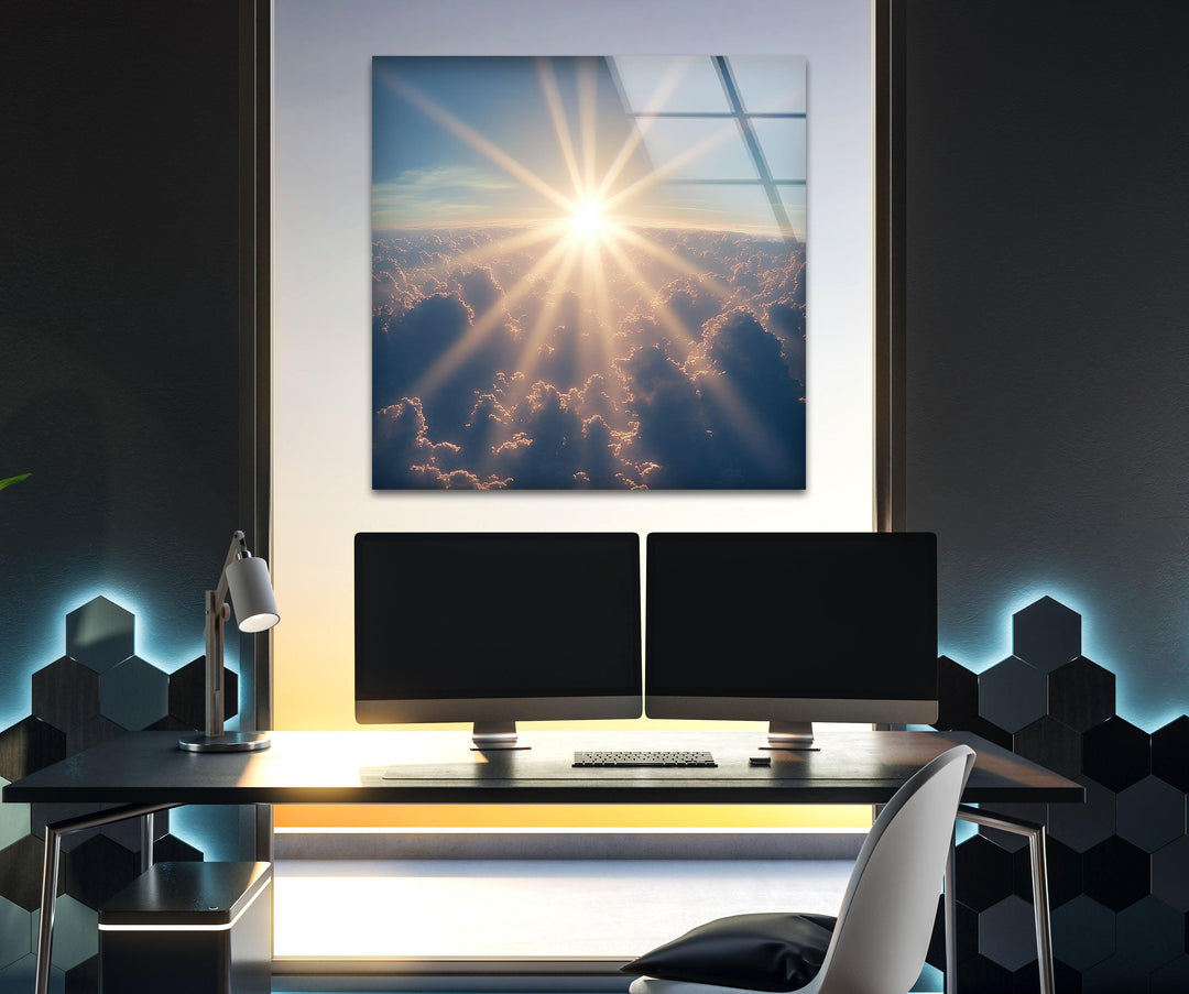 Sunset or Morning Light Blue Glass Wall Art glass pictures for Wall, glass prints wall art
