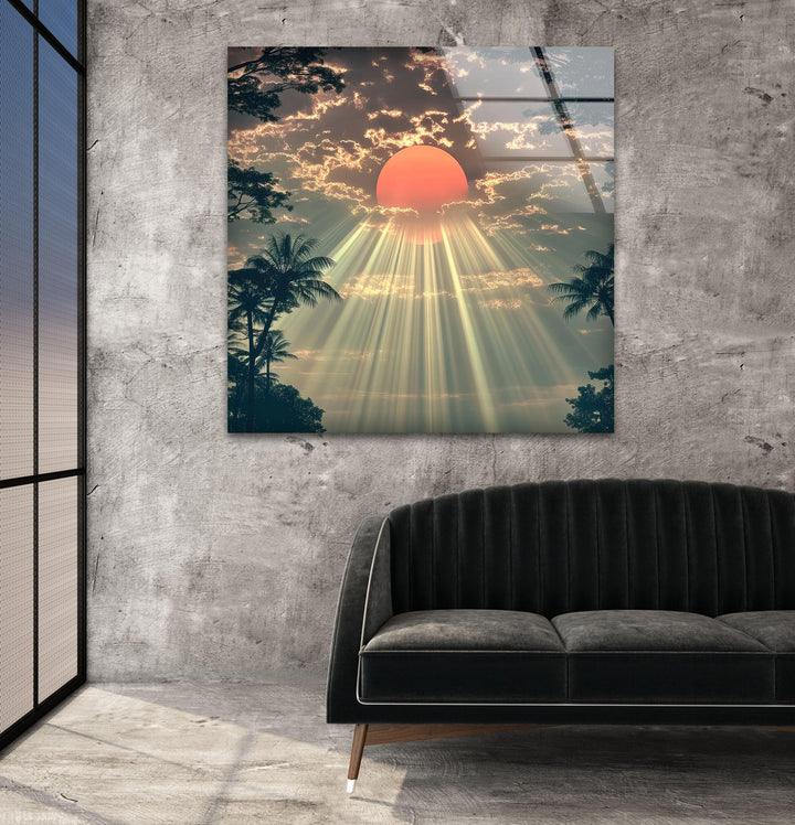 Red Sunset or Morning Light Glass Wall Art glass art painting, glass art for the Wall
