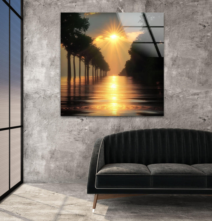 Tropic Sunset & Trees Glass Wall Art glass image printing, glass prints from photos
