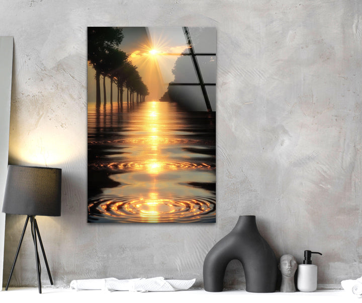 Tropic Sunset & Trees Glass Wall Art custom glass photo prints, large glass prints
