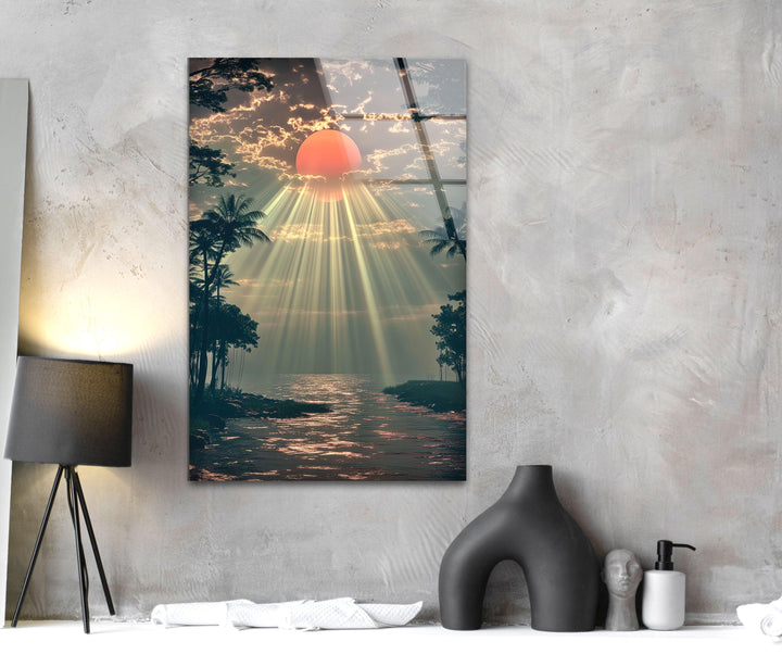 Red Sunset or Morning Light Glass Wall Art glass pictures for Wall, glass prints wall art
