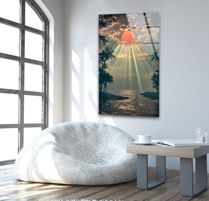 Red Sunset or Morning Light Glass Wall Art photo print on glass, prints on glass wall art
