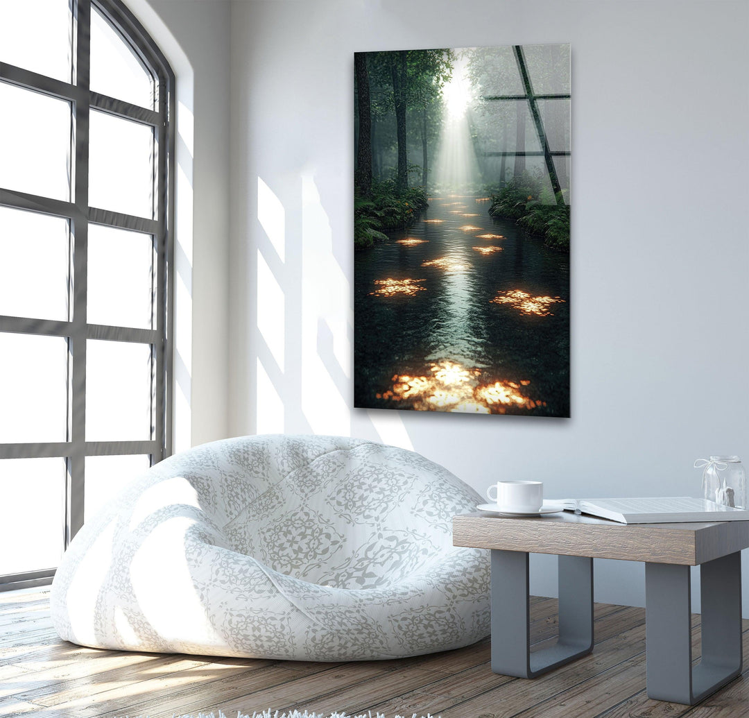 Forest Sunset and Morning Light Glass Wall Art custom glass pictures, glass art prints
