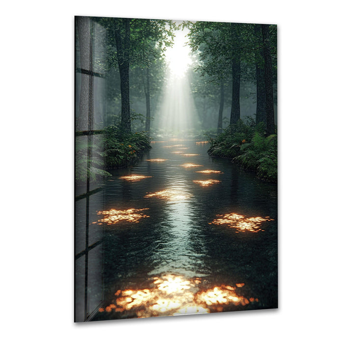 Forest Sunset and Morning Light Glass Wall Art print picture on glass, Tempered Glass Wall Art
