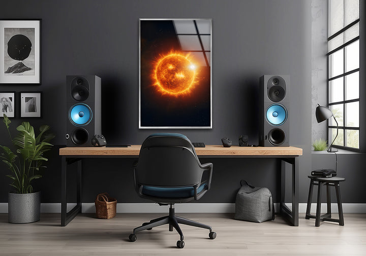 Fiery Cosmic Sun Glass Wall Art print on glass, glass printed photos