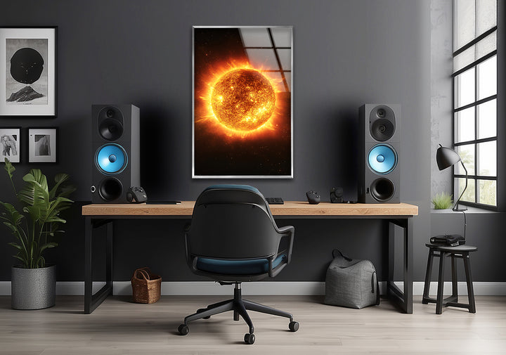 Sun in Galaxy Glass Wall Art custom glass pictures, glass art prints