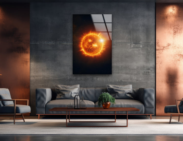 Fiery Cosmic Sun Glass Wall Art print picture on glass, Tempered Glass Wall Art