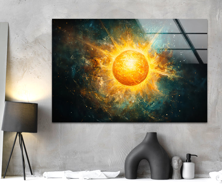 Space prints illustrating the vastness of the universe with colorful cosmic clouds and distant worlds
