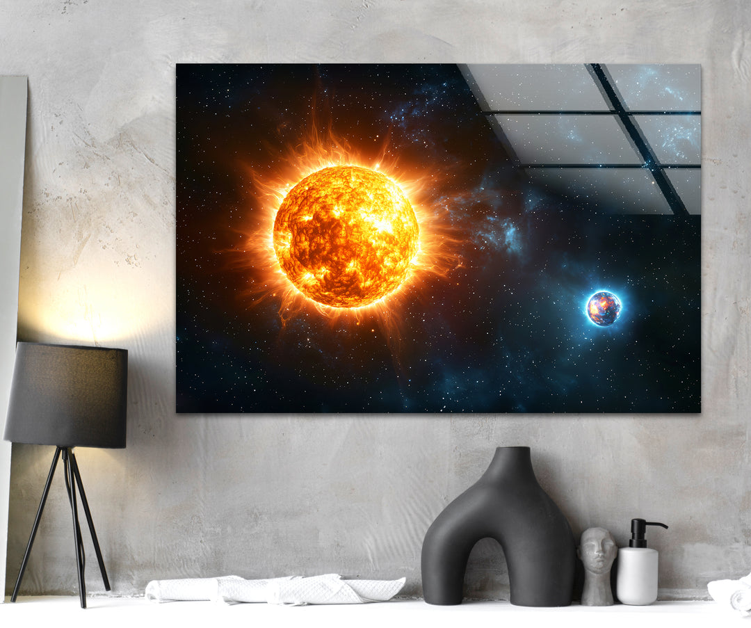 Space prints illustrating the vastness of the universe with colorful cosmic clouds and distant worlds
