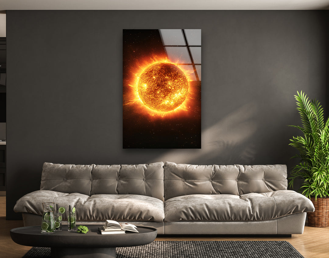 Sun in Galaxy Glass Wall Art glass wall decor, glass wall art decor