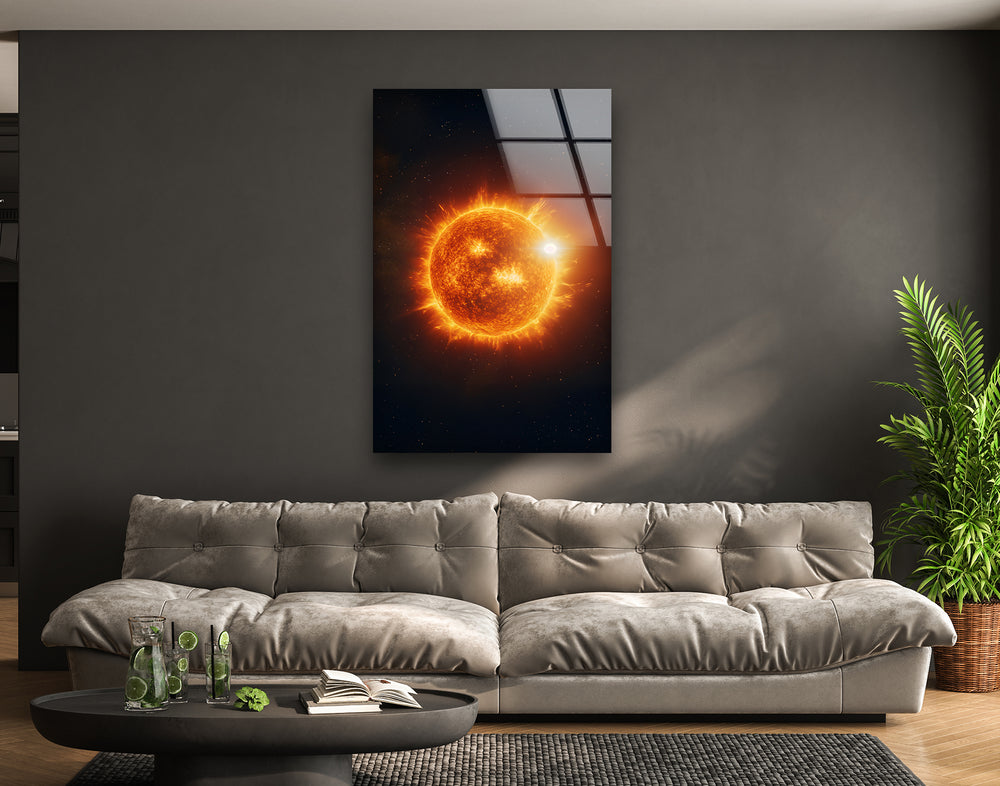 Fiery Cosmic Sun Glass Wall Art glass pictures for Wall, glass prints wall art