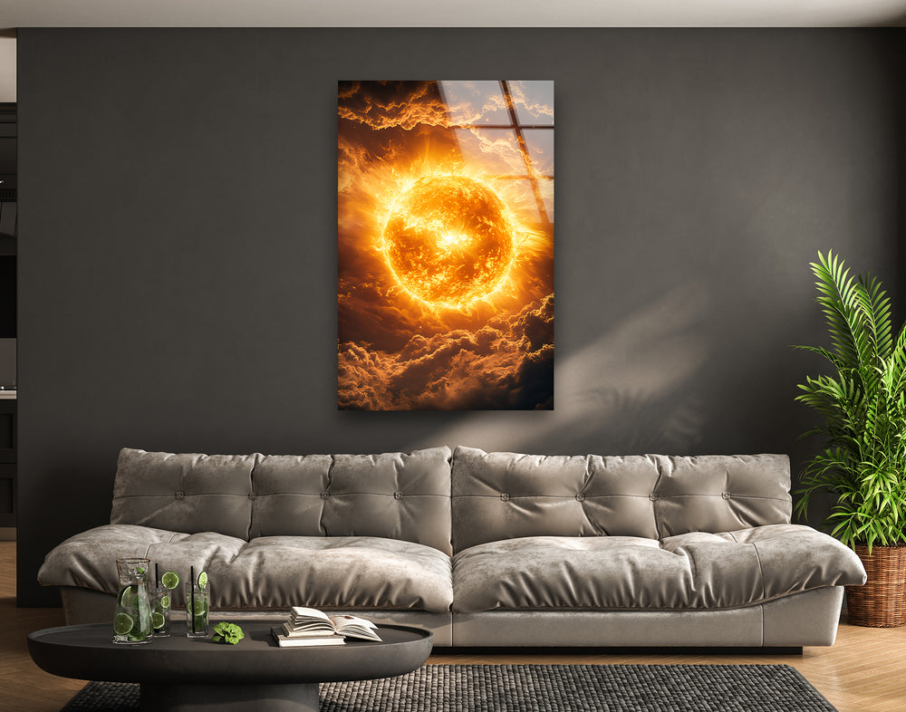 The Sun's Eternal Glow glass wall decor, glass wall art decor