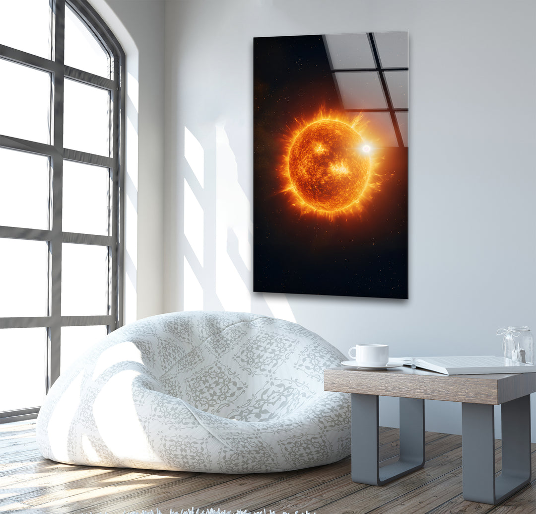 Fiery Cosmic Sun Glass Wall Art custom glass pictures, glass art prints