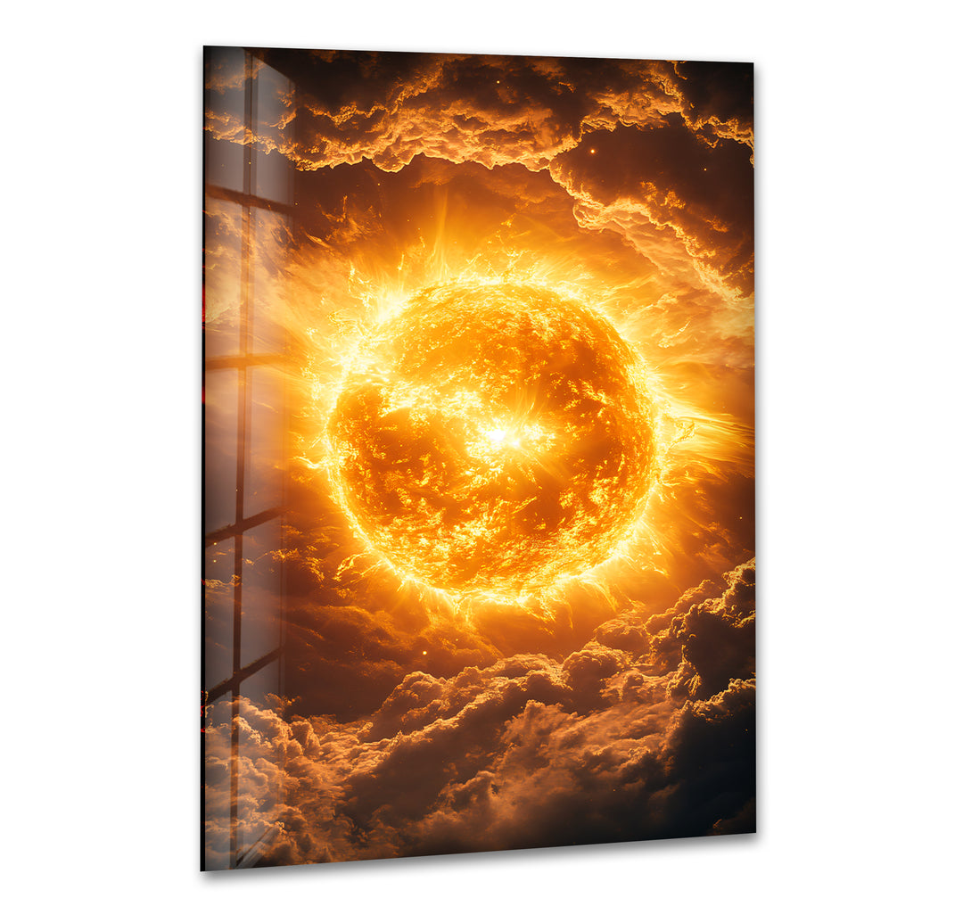 The Sun's Eternal Glow print picture on glass, Tempered Glass Wall Art