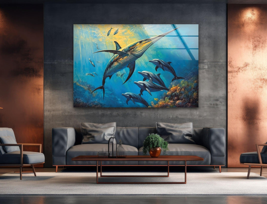 Swordfish Glass Wall Art glass art painting, glass art for the Wall
