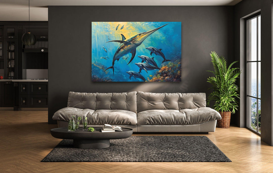 Swordfish Glass Wall Art print picture on glass, Tempered Glass Wall Art
